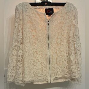 JM Studio by John Meyer Elegant Cream Front Zip Lace Jacket